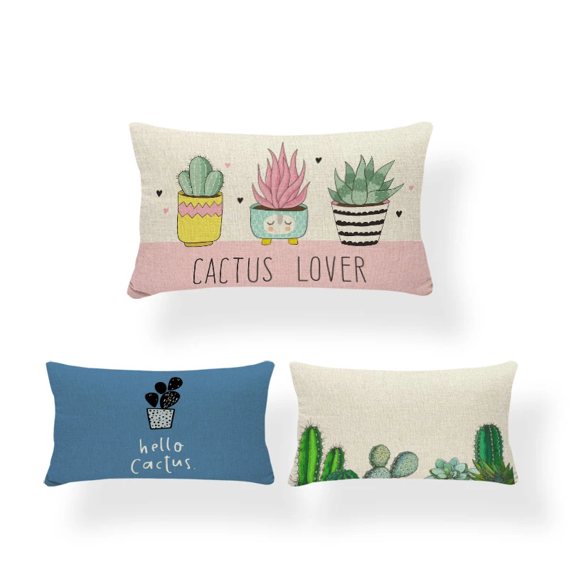 Cheap Polyester And Linen Cactus Cushion Cover Plant Alphabet Cartoon Living Room Decoration Pillow Sofa 30 * 50 Pillowcase