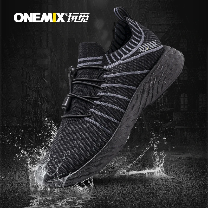 ONEMIX 2021 New Black Running Shoes for Men Waterproof Breathable Training Sneakers Male Outdoor Anti-Slip Trekking Sports Shoes