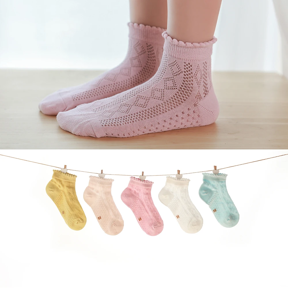 5Pairs/lot Baby Socks Summer Spring Thin Mesh Cotton Kids Socks Lovely Girls Lace Socks Colorful Children Socks