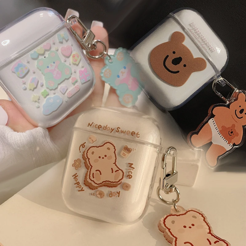 Original Diy bear & koala cute soft silicone with keychain pendant earphone case for apple airpod pro 3 cover for air pod 2 1