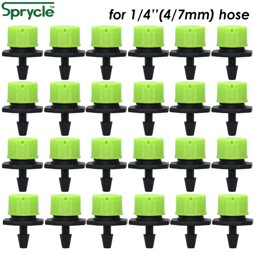 SPRYCLE 50-800PCS Green 1/4'' Adjustable Dripper Drip Irrigation Watering Sprinkler Nozzles Emitter 4/7mm Hose Garden Greenhouse