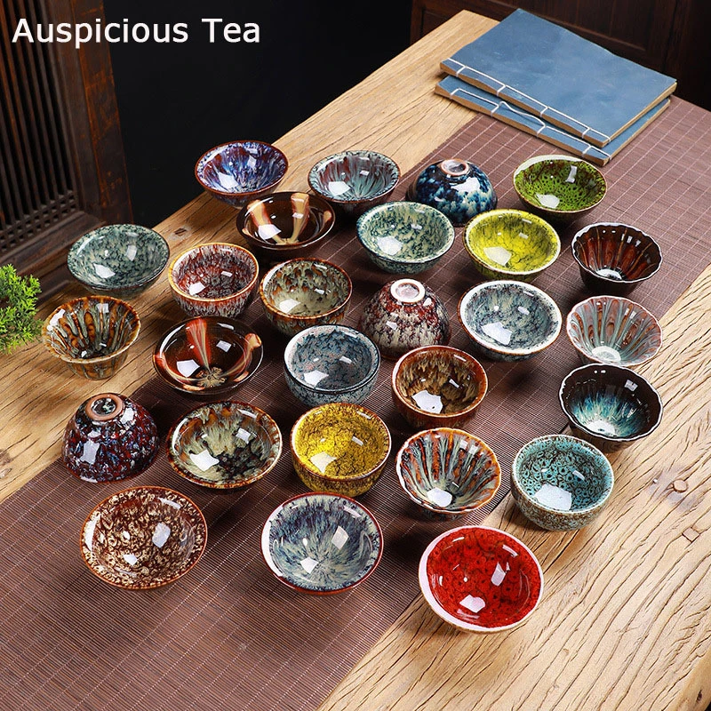 1pc Multicolor Kiln Baked Kung Fu Teacup Temmoku Glaze Cups Ceramic Individual Single Cup Tea Set Master Tea Cup Tea Bowl Teacup