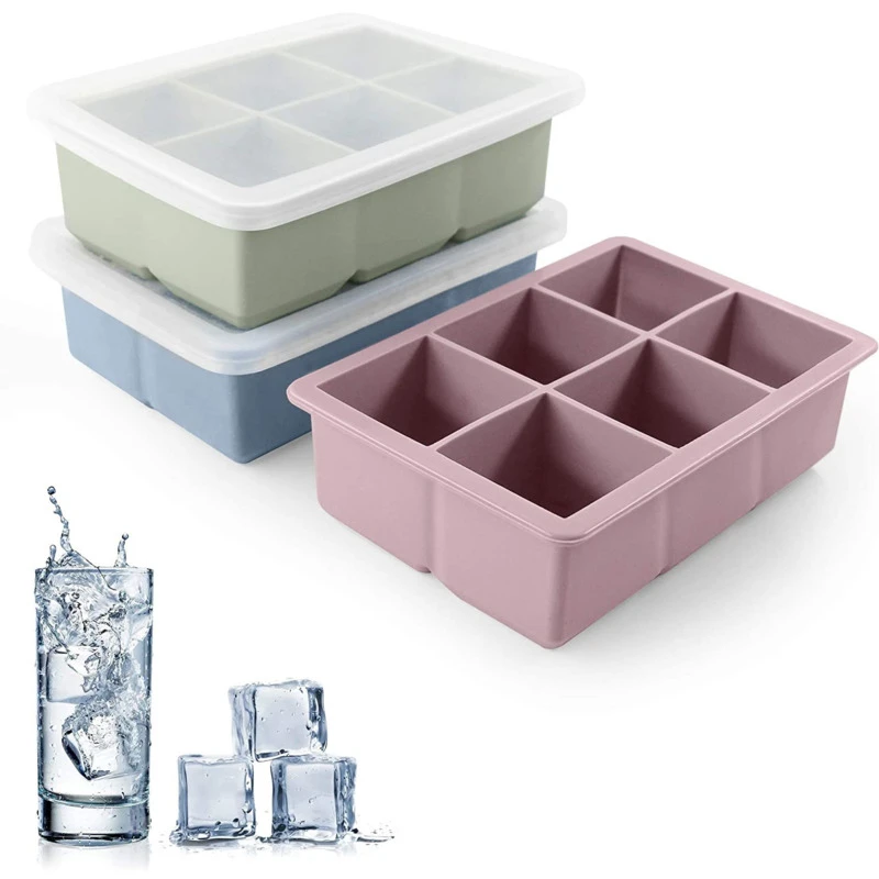 Silicone Ice Cube Mold 3 Color Big Grid Ice Cube Maker Flexible Silicone Ice Cube Tray with Lid Kitchen Gadgets and Accessories