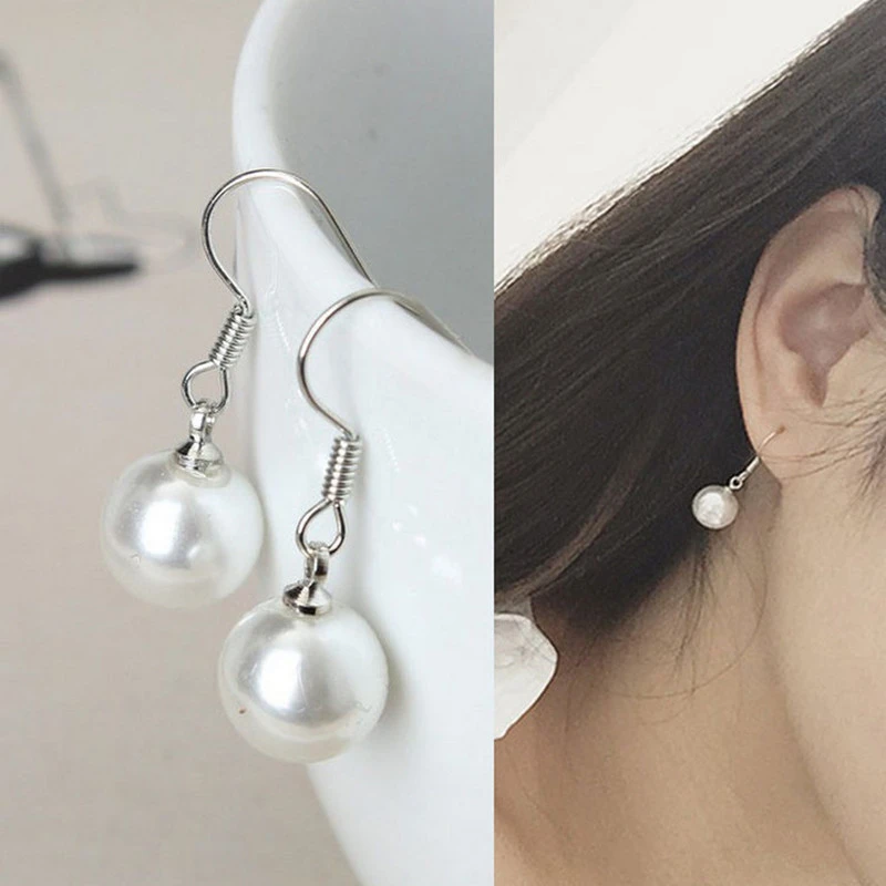 New Fashion Simple Dangle Earings 8mm Simulated Pearl Drop Earrings for Women Jewelry Girl Gift Pendientes Bijoux Brincos