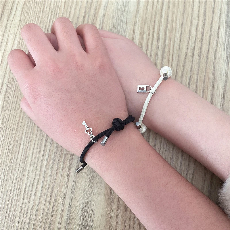 Key Lock Couple Bracelet Magnetic Attraction Creative Bracelet Rope Friendship Men And Women Jewelry Gift Charm Bracelet 2Pcs