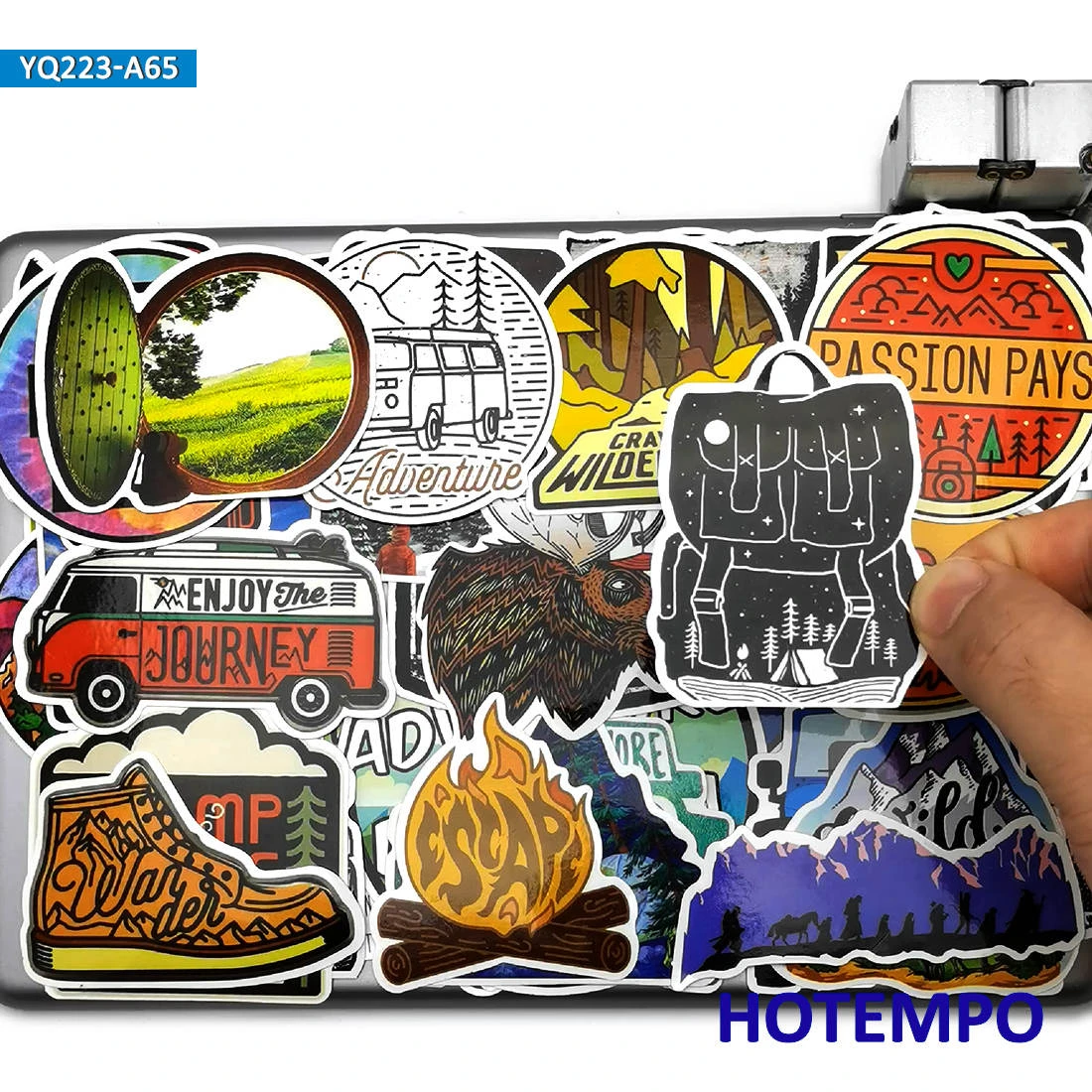 65pcs Adventure Travel Explore World Camping Outdoor Waterproof Stickers for Phone Laptop Skateboard Motorcycle Bike Car Sticker