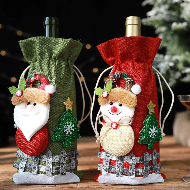 Christmas Wine Bottle Covers Bag Holiday Santa Claus Champagne Bottle Cover Red Merry Christmas Table Decorations For Home