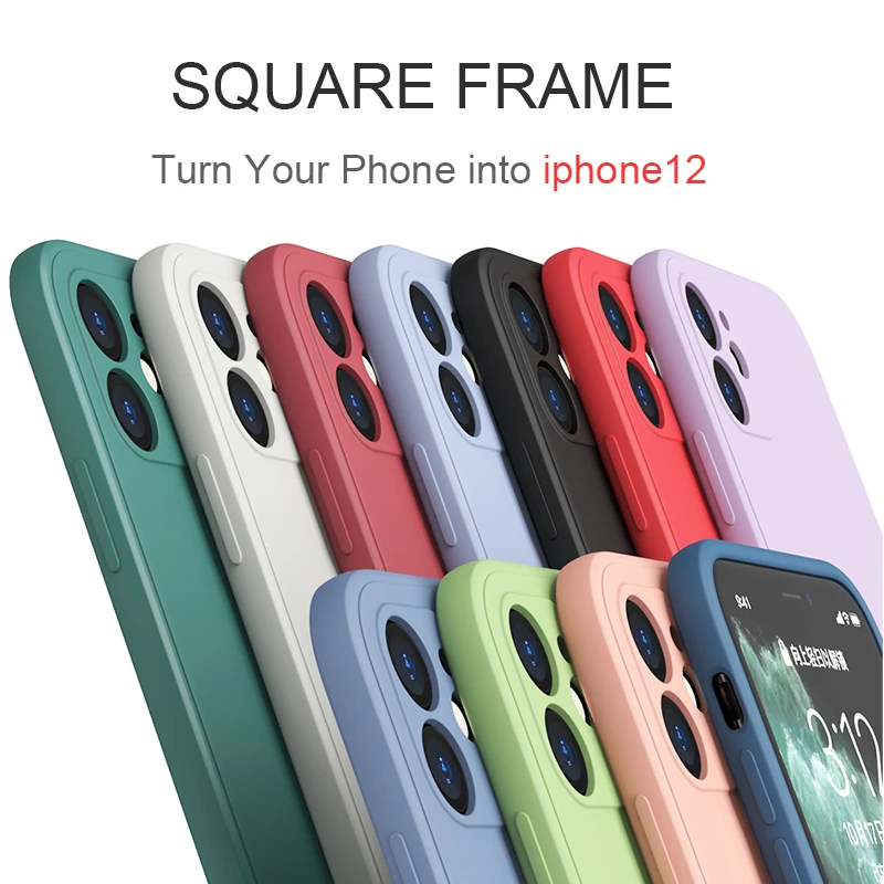 Luxury Square Liquid Silicone Phone Case For Iphone 12 11 Pro Max X Xs Xr 8 7 6 6s Plus Se 2020 New Official Quality Cover coque