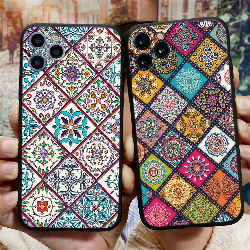 3D Emboss Vintage Retro Lattice Flower Phone Case For iPhone 7 8 6 6s Plus SE 2020 11 12 13 Pro Xs Max XR X TPU Silicone Cover