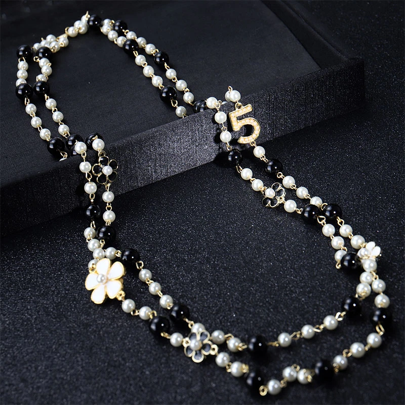 long pendants layered Camellia pearl necklace collares de moda flower party jewelry