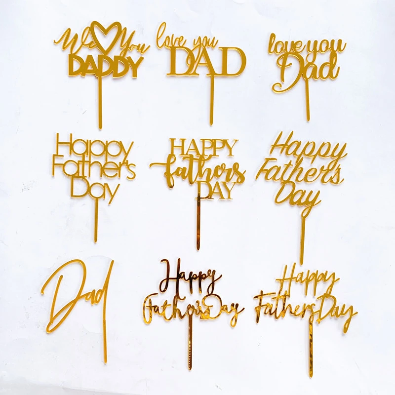 Simple Letters DAD Birthday Cake Topper Black Golden Happy Birthday Acrylic Cake Toppers For Father's Day Party Gift Decorations