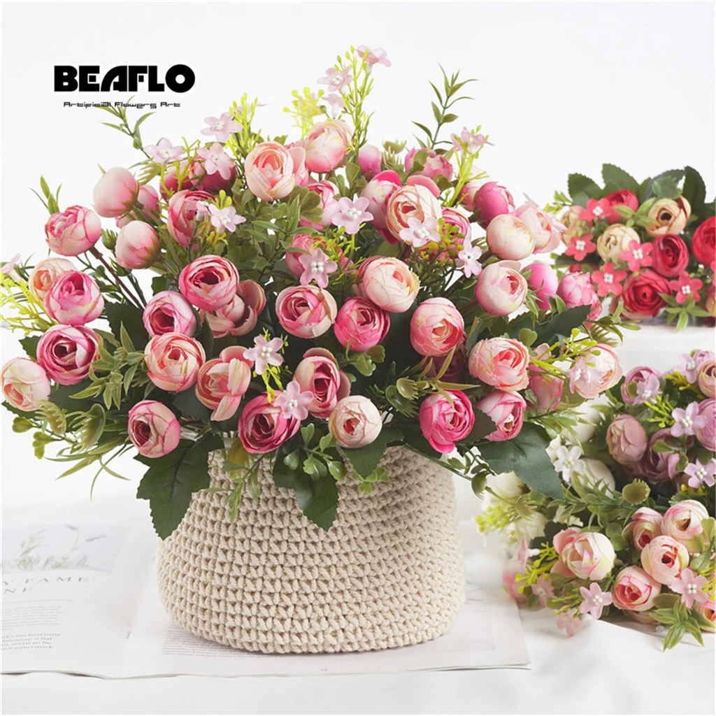 1 Bouquet 13 heads Artificial Flowers Rose Tea Bud Flower Silk Fake Flower flores for DIY Home Garden Wedding Decoration