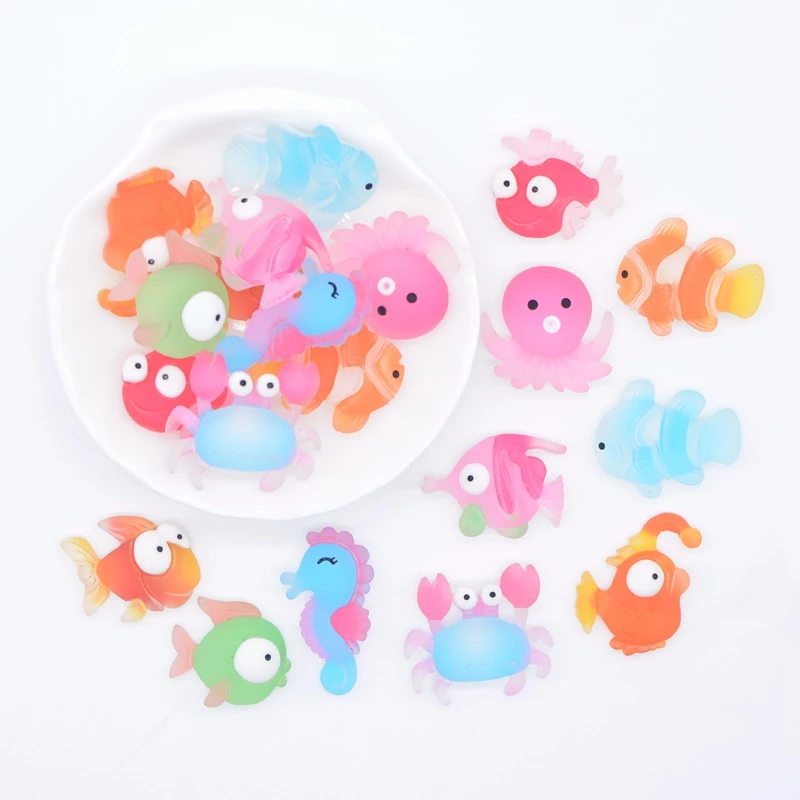 10Pcs/lot Kawaii 3D Sea Animal Ocean Flat Back Resin DIY Crafts Decor Baby Headwear Hair Clips Bow Ornament Accessories