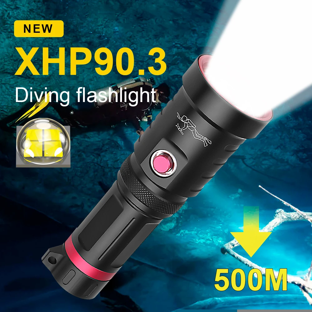 New Most Profession XHP90.3 Diving Flashlight 18650 High Power Led Torch Light Underwater IP68 Waterproof Rechargeable Hand Lamp