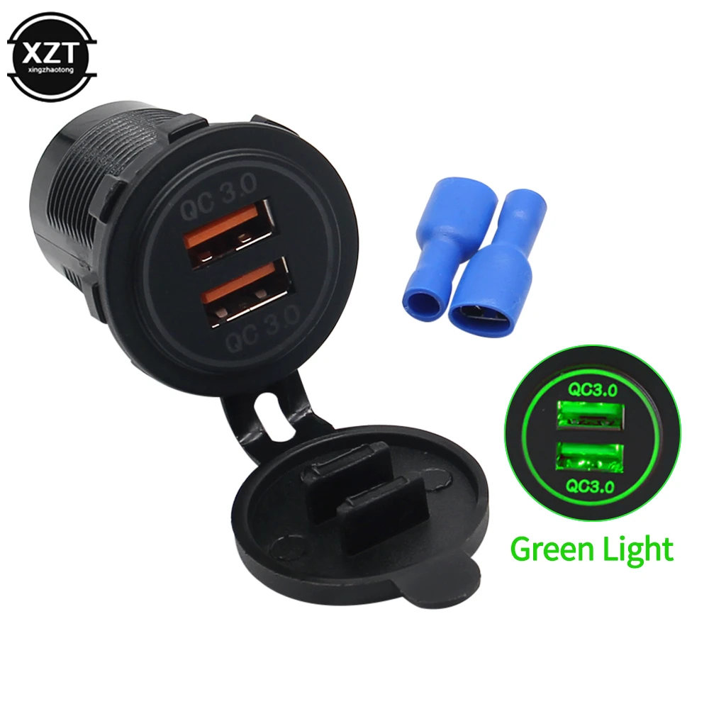 Dual QC 3.0 Power Socket Car Quick Charger Double USB Vehicle DC12V-24V Waterproof 2 Ports Charging For iPhone Android