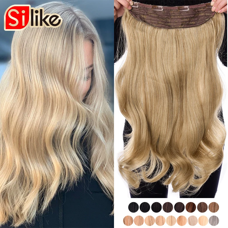 Silike 24 inch Wavy Clip in Hair Extension Synthetic Clips Extension Heat Resistant Fiber 4 Clips one Piece 17 Colors Available