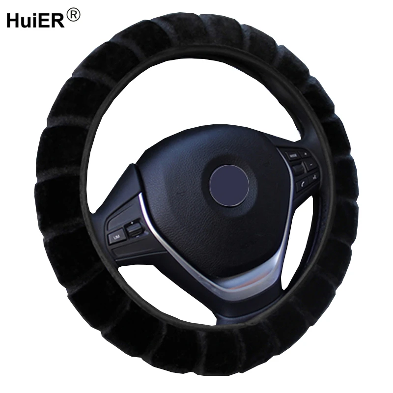 HuiER Warm Long Wool Plush Car Steering Wheel Cover Comfortable Anti-slip For 36-39CM Car Styling Steering-wheel Free Shipping