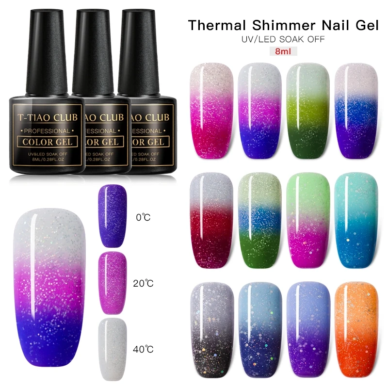 T-TIAO CLUB Rainbow Thermal Nail Gel Polish Temperature Color Changing Holographic Glitter Temperature Soak Off UV Gel Varnish