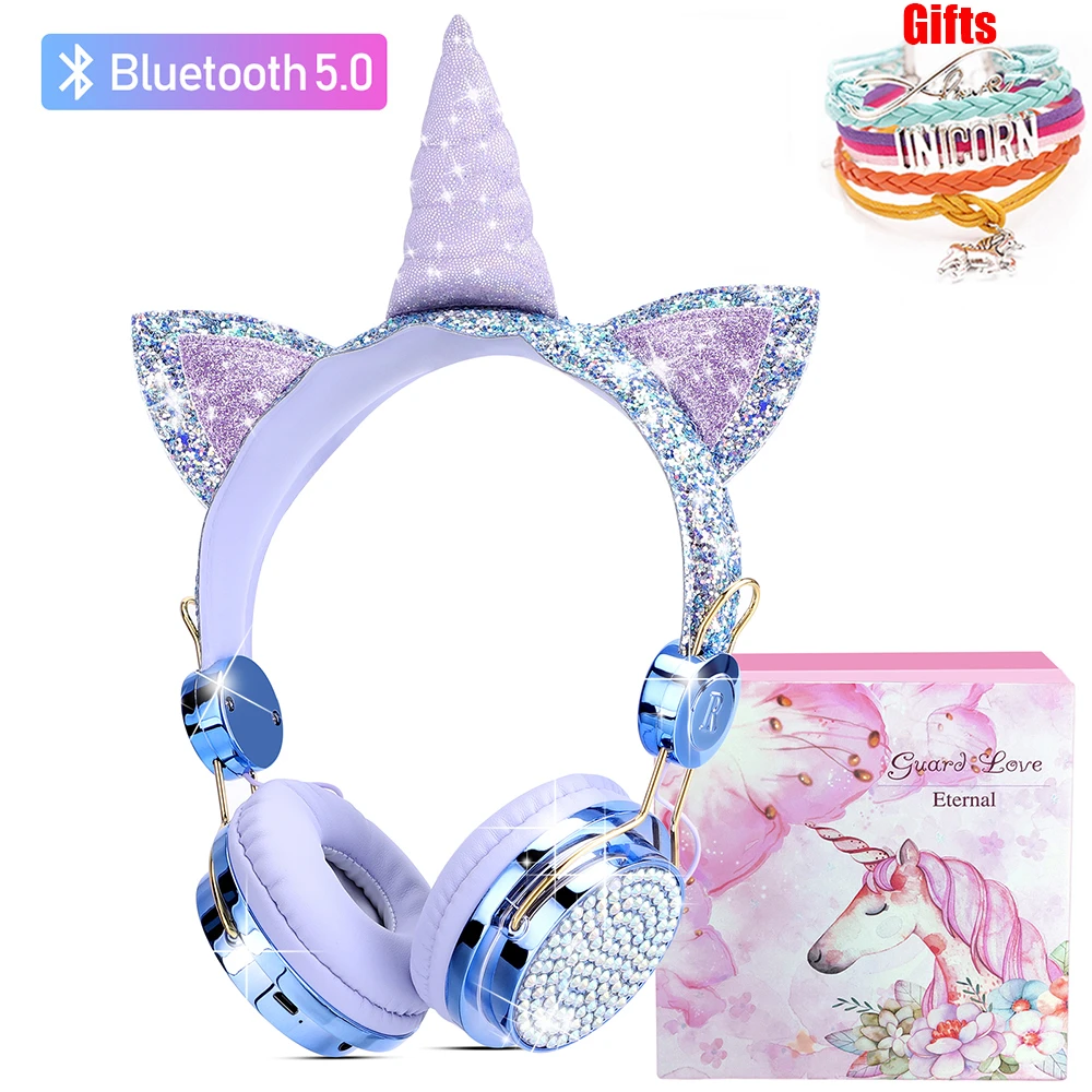 Wireless Headphones for Kids Girl Children Unicorn Fones Blue-tooth Headset with Mic for Daughter Birthday Gifts Phone Headphone