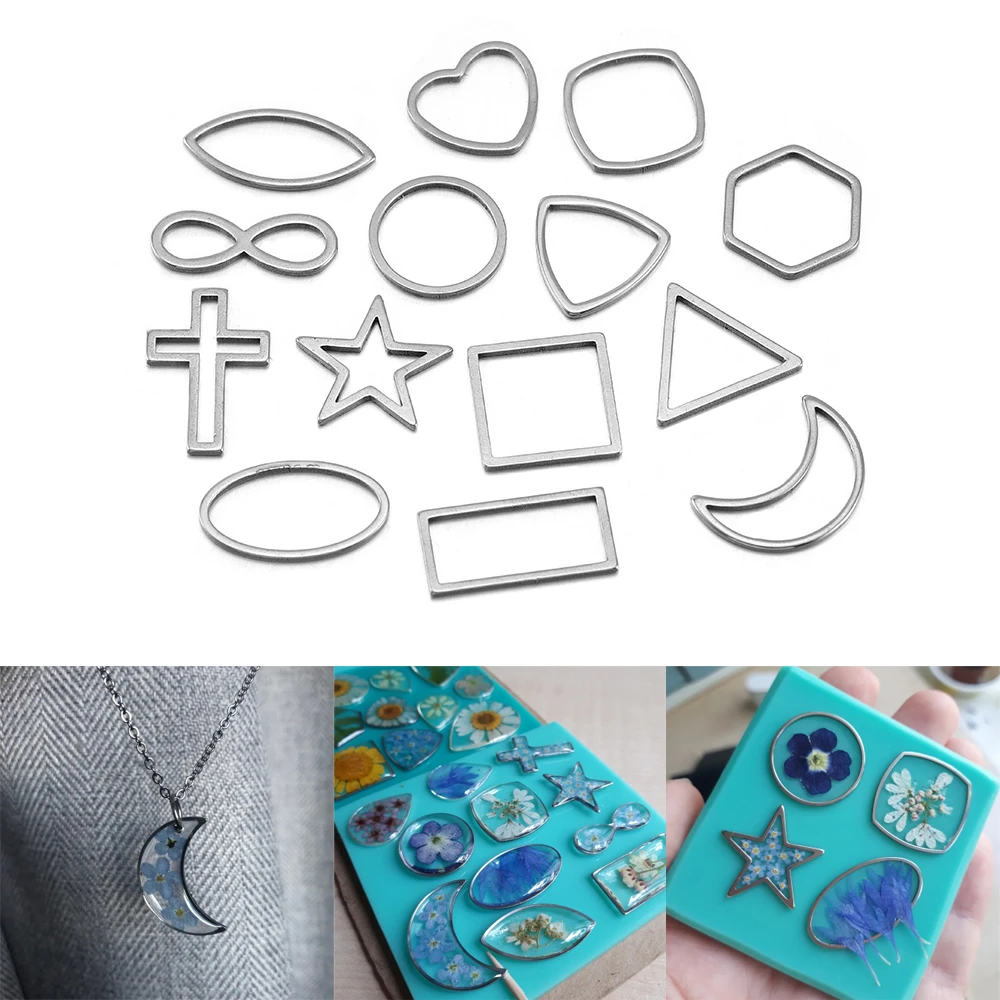 30pcs/bag Stainless Steel Geometric Earrings Hollow Frame Bezel Charms Epoxy Resin Pendant Tray For DIY Jewelry Making Supplies