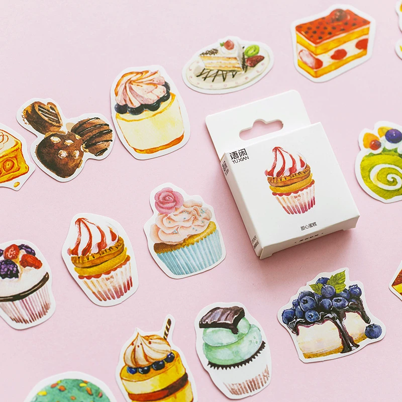 Mohamm 50Pcs Sweet Cake Decorative Sticker Books Scrapbooking DIY Note Paper Sticker Flakes Stationary Accessories Art Supplie