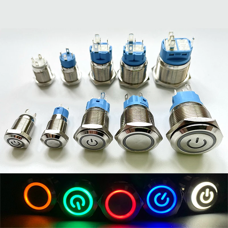 12/16/19/22mm Metal Push Button Switch Momentary Latching Fixed Electric On Off Power Start Stop LED Light 3V 6V 12V 24V 220V