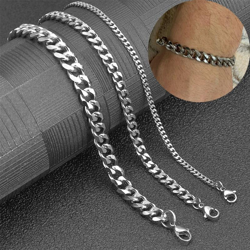 2021 Hot Fashion Stainless Steel Chain Bracelet for Men Women Wedding Jewelry Gift 3/5/7mm Adjustable Cuban Chain Men's Bracelet