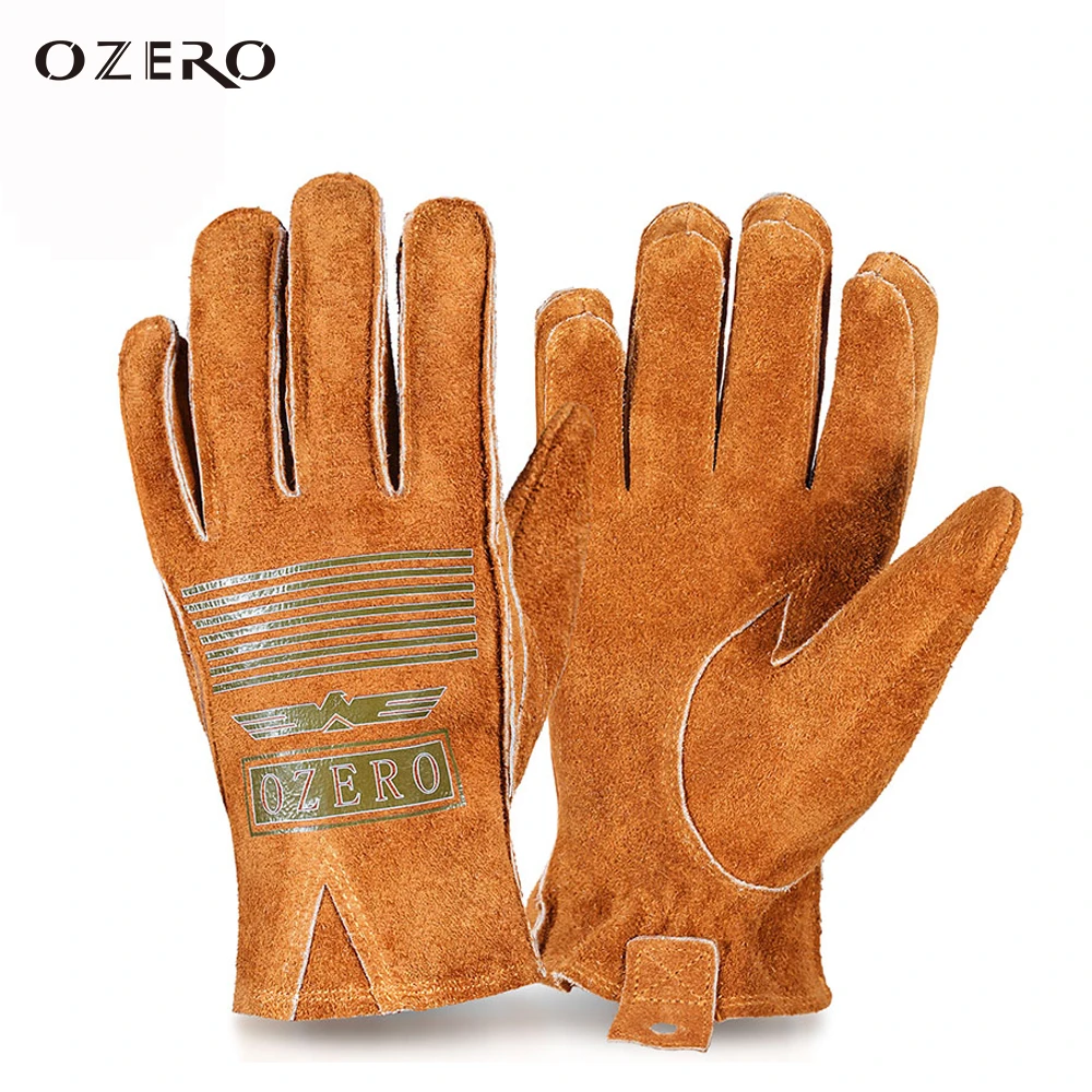 OZERO Man Work Gloves Stretchable Tough Grip Leather for Utility Construction Wood Cutting Cowhide Gardening Hunting Gloves 2010