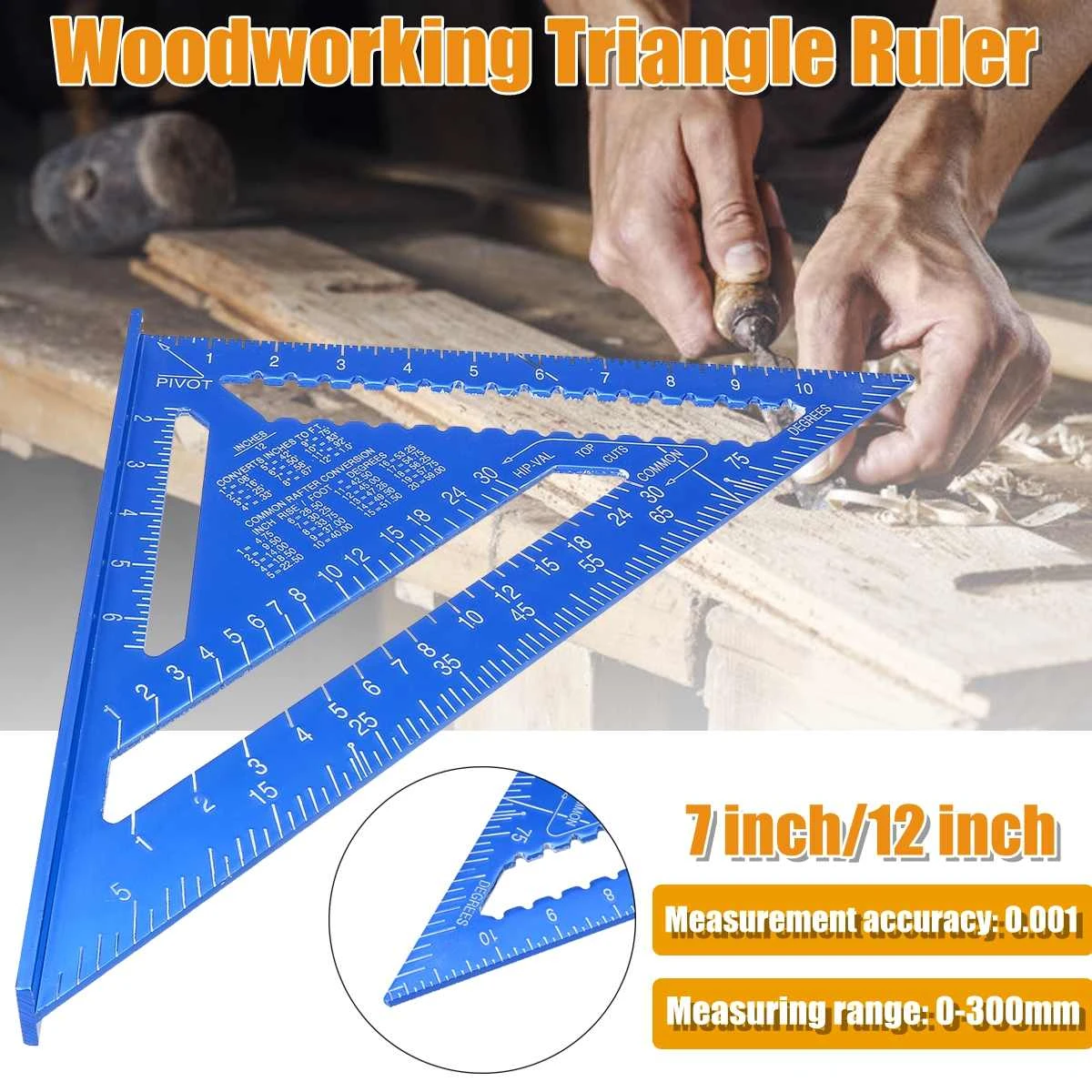 7inch 12 inch Metric Angle Ruler Aluminum Alloy Triangular Measuring Ruler Woodwork Speed Square Triangle Angle Protractor
