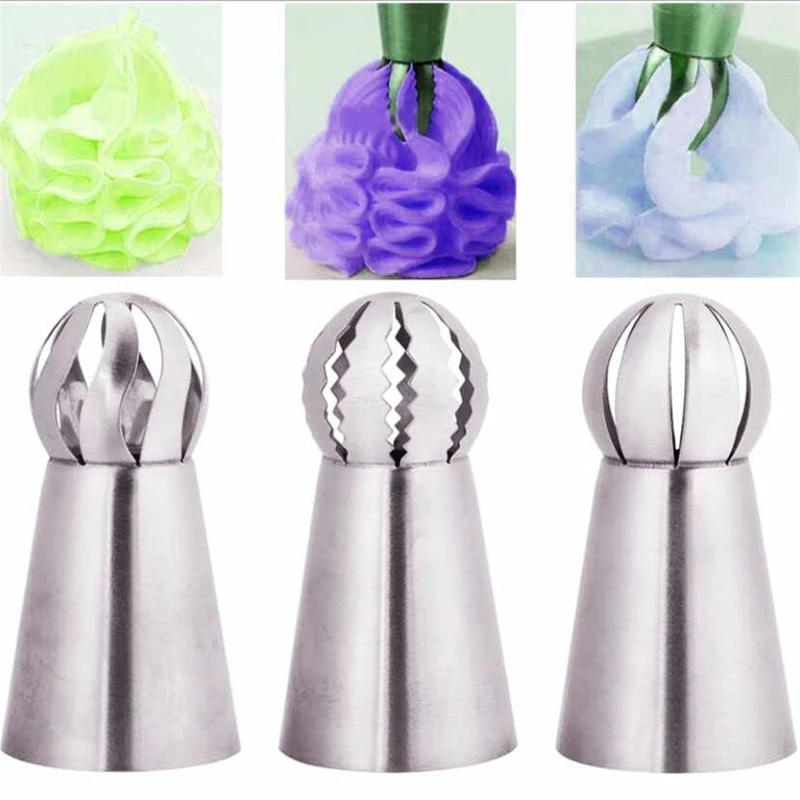 3Pcs/Set Hot Russian Spherical Ball Stainless Steel Flower Cake Nozzles Icing Piping Decorating Tips Tools Sphere Shape Cream