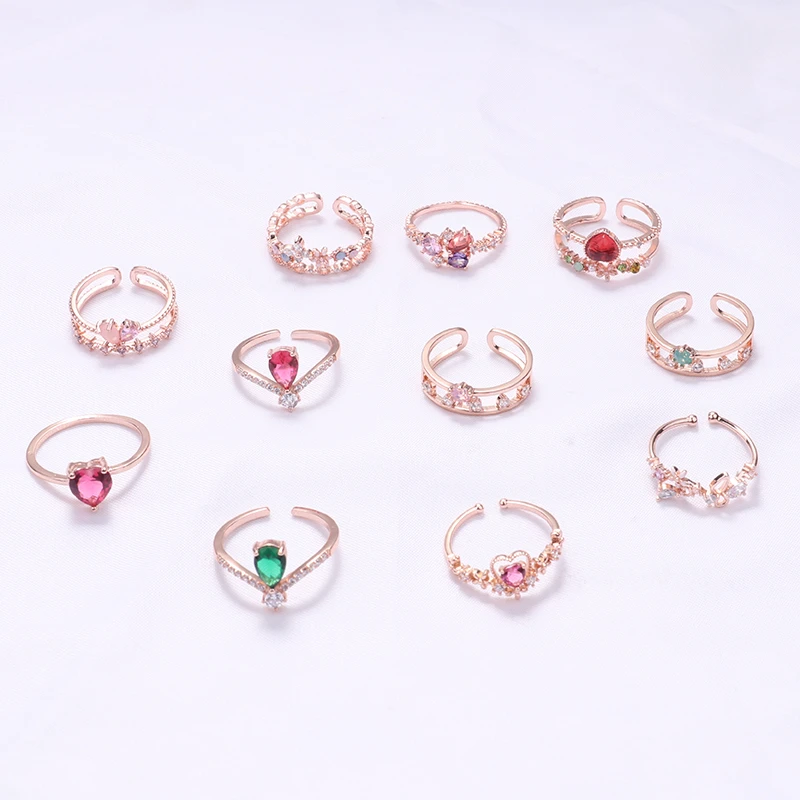 MENGJIQIAO New Korean Sweet Heart Flower Cubic Zircon Adjustable Rings For Women Fashion Waterdrop Crystal Bague Party Jewelry