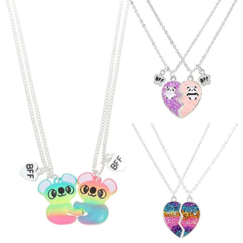 Best Friend Magnetic Necklace 2Pcs/Set Heart-shaped Best Friends Necklaces Pendant Couples Chain Friendship Gifts for Girl Women