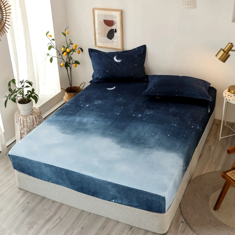 1pcs 100%Polyester Printed Fitted Sheet Mattress Cover Four Corners With Elastic Band Bed Sheet