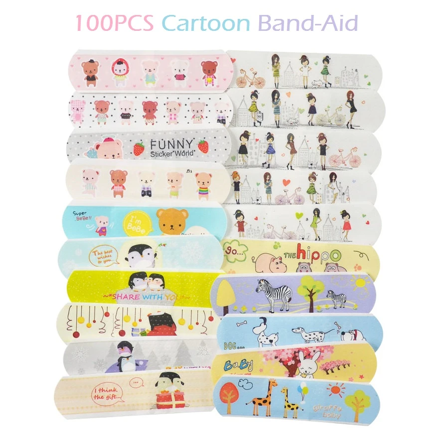 100PCS Waterproof Cute Cartoon Band Aid Hemostasis Adhesive Bandages First Aid Emergency Kit For Kids Children