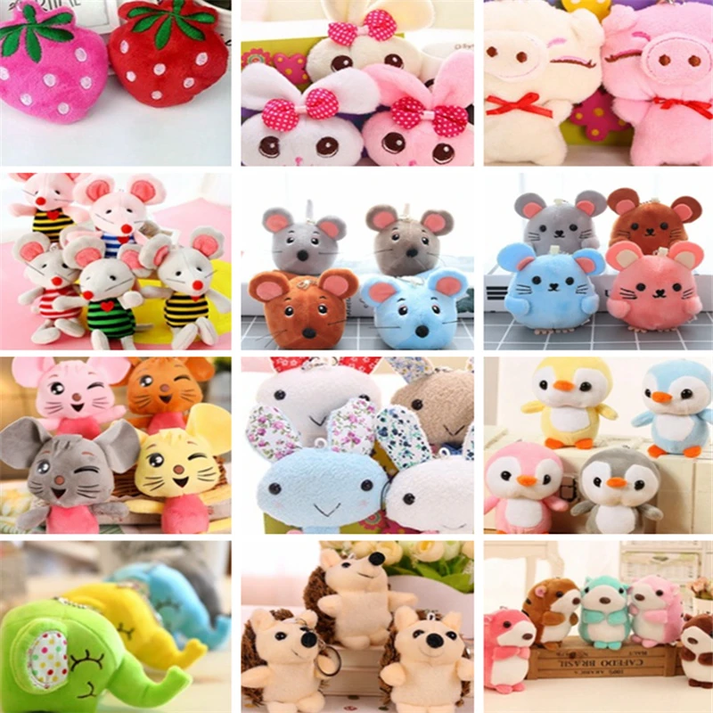 40PCS/LOT For Choice - Cat ,  Rabbit Etc. 4CM Stuffed Plush Toy Doll ; String Rope Toys Accessories Dolls