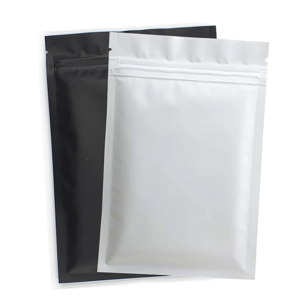 50pcs Matte Black White Heat Sealable Plastic Flat Mouth Ziplock Packaging Bag Smell Proof Aluminum Foil Mylar Ziplock Bags