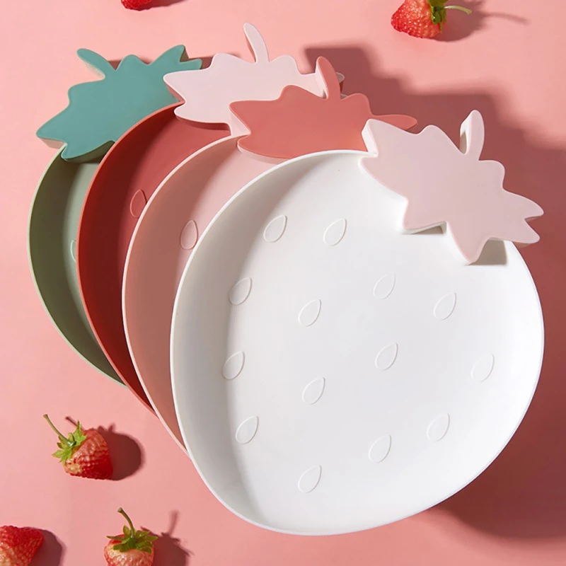 Lazy Snack Tray Strawberry Shape Fruit Food Tray Candy Cute Plate Snack Dish Fruit Food Plate Household Plastic Plate for Home