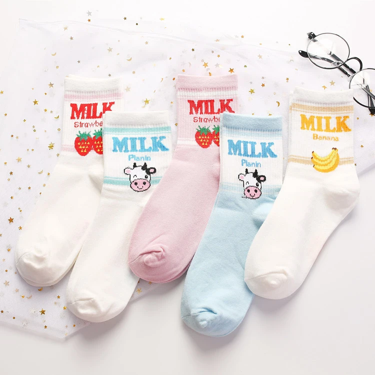 Hot Sale Banana Strawberry Milk Milk Mid-tube Cotton Women's Socks 1 Pair Korean Fashion Casual Socks Women's Socks Woman Socks