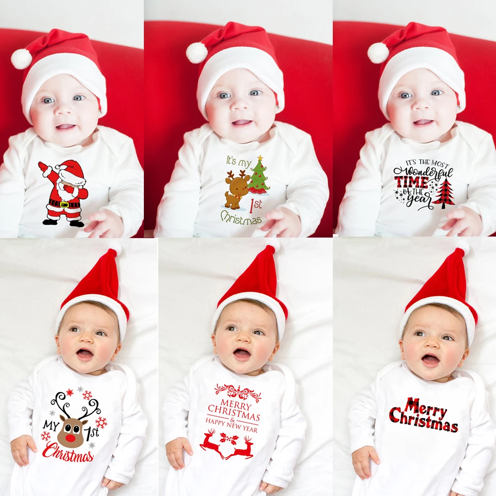 My First Christmas Letter Print Romper Jumpsuit Infant Newborn Baby Girls Boys Long Sleeve Outfit  Christmas Clothes