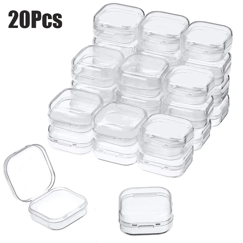 1-20Pcs Small Boxes Square Transparent Plastic Box Jewelry Storage Case Finishing Container Packaging Storage Box for Earrings