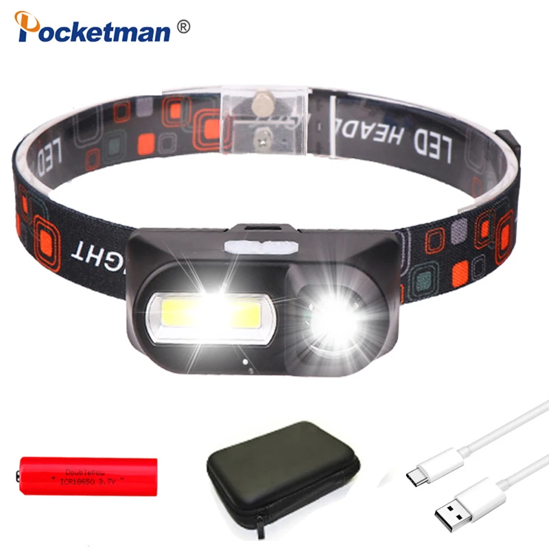 30000Lumens LED Headlamp USB Rechargeable XPE+COB Headlight Waterproof Head lamp Camping Fishing Lamp flashlight torch Use 18650