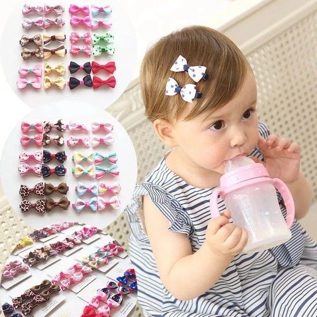 10Pcs/lot Ribbon Dot Hair Bows Clips For Baby Girls Cute BB Hair Clips Children Cotton Hairpins Headwear Hair Accessories