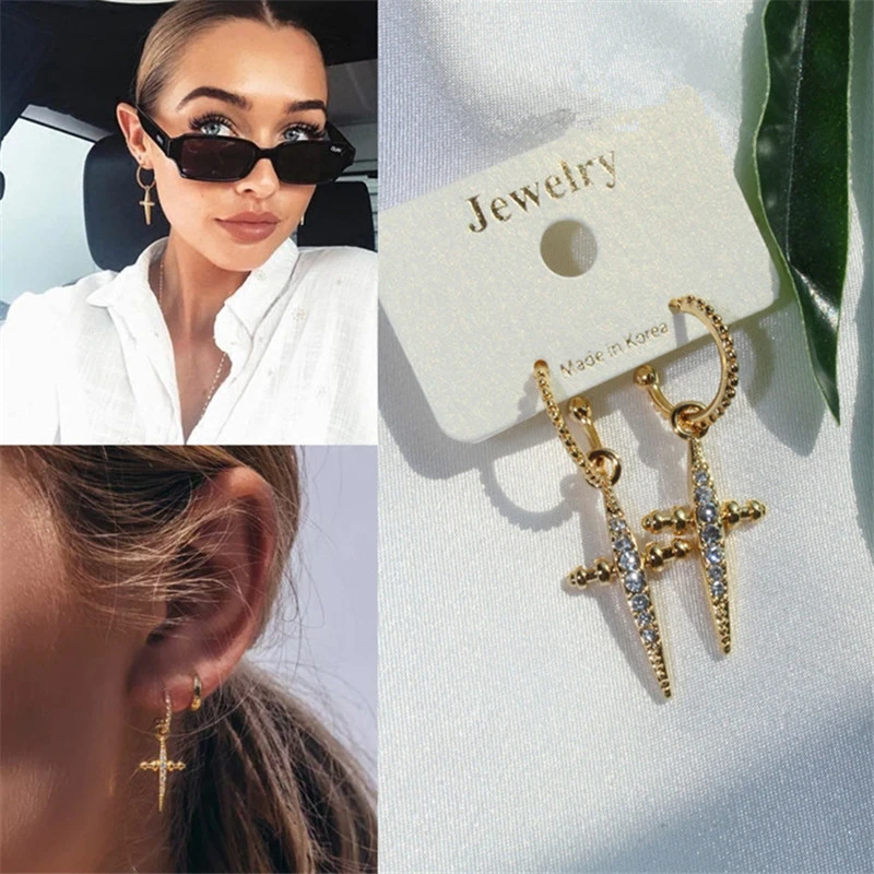 MWSONYA New Korean Version Retro Cross Rhinestone Pendant Earrings Fashion Elegant for Women Jewelry earrings 2021 trend Gifts
