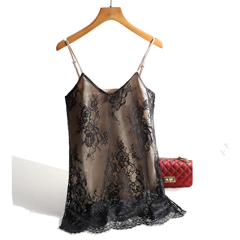 Sexy Lace Spaghetti Strap Top Women Halter V Neck Basic Cami Sleeveless Satin Silk Tank Tops 2021 Summer Camisole Plus Size