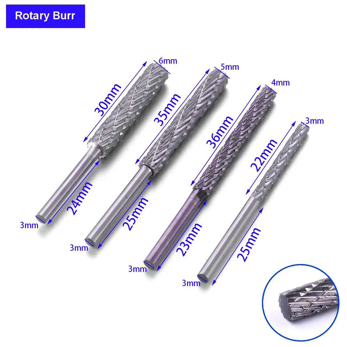1PC Rotary Burr Cutter High Speed Steel Rotary File 3x3/4/5/6mm for Dremel Accessories Milling Cutter Drill Bit Engraving Bits