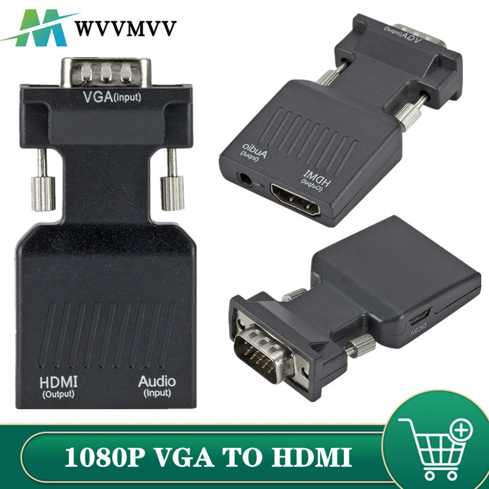 WVVMVV 1080P/720P VGA to HDMI-compatible Converter Cable Adapter Audio Power input for HDTV Monitor Projector PC Laptop TV-BOX P