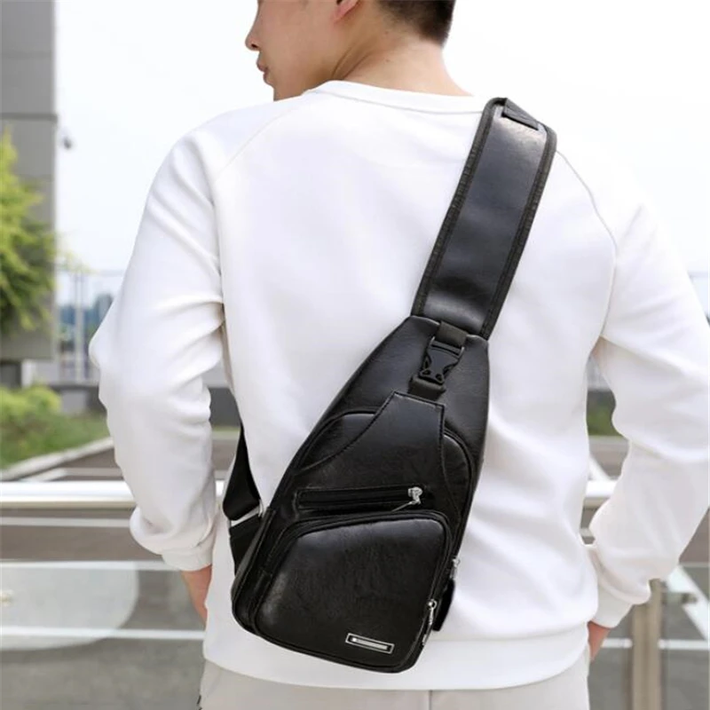 Male USB Charging Shoulder Bag Crossbody Chest Bag For Men Anti Theft Chest Waist Pack Trip Messenger Bags Single Strap Back Bag