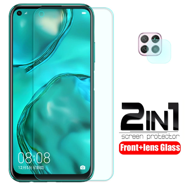 For huawei p40 lite Glass 2 in 1 camera lens protective Glass For huawei p 40 lite p40 light screen protector safety tremp Film