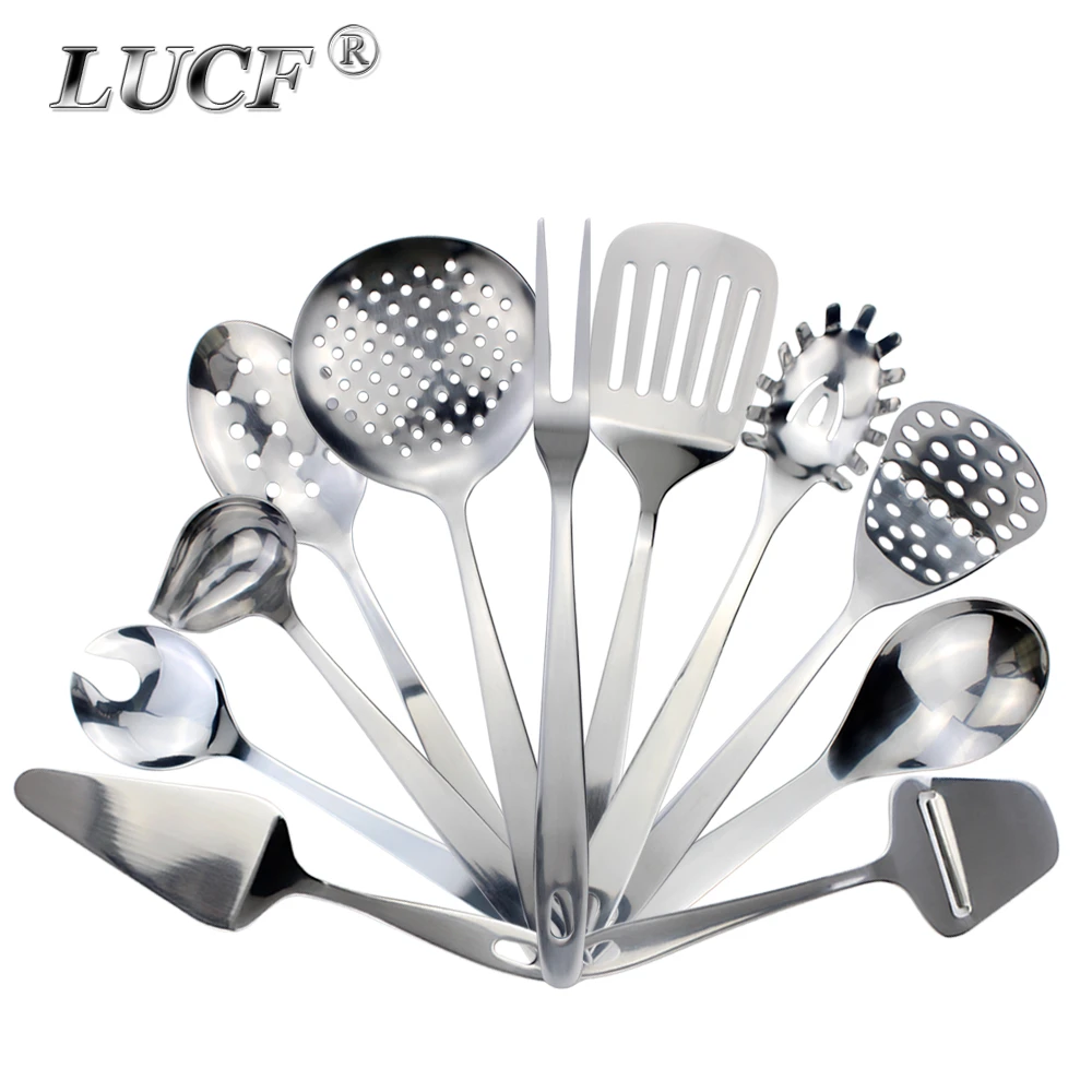 LUCF Stainless Steel Powerful Kitchenware Ladle/Turner/Rice spoon/Skimmer/Spatula/Masher salad cooking baking utensils for home