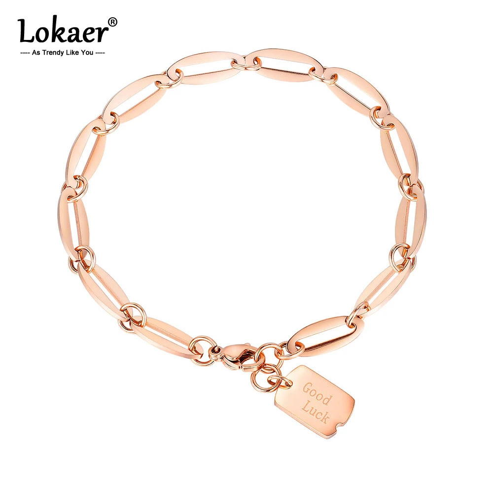 Lokaer Fashion Stainless Steel Good Luck Tag Charm Beach Bracelets For Women Girls Bohemia Link Chain Bracelet Jewelry B17090